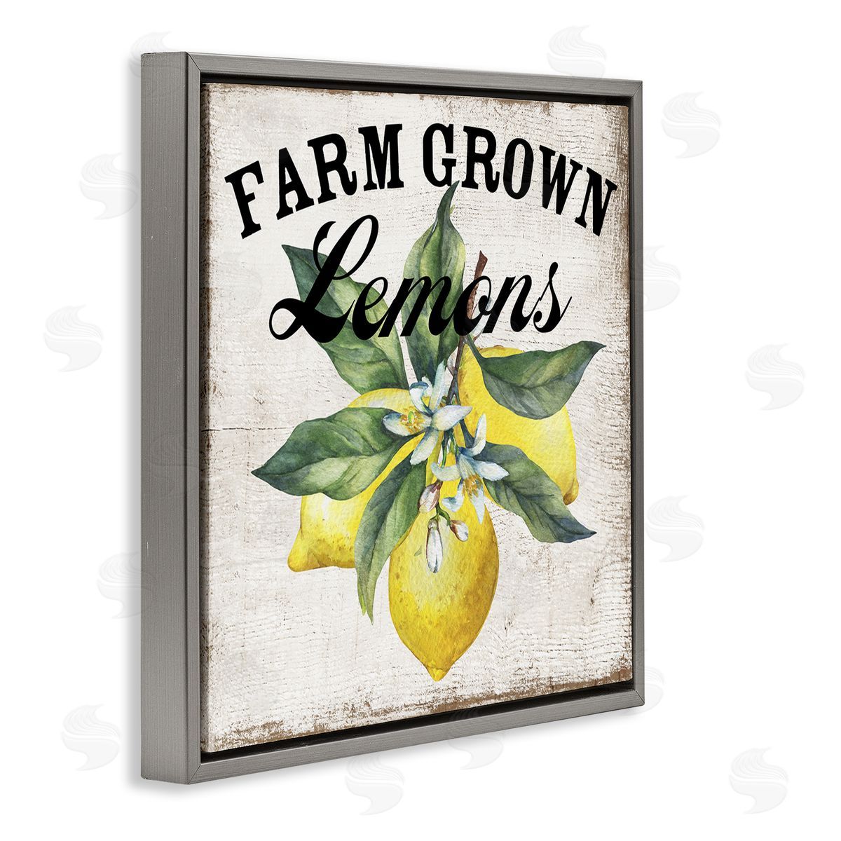 Farm Grown Lemons Grey Floating Frame Canvas Wall Art, Home Decor by Creatif Belle