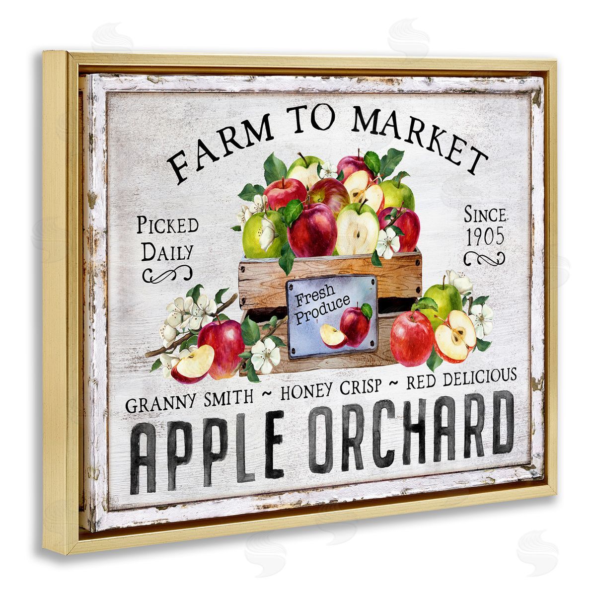 Farmhouse Apple Orchard Gold Floating Frame Canvas Wall Art, Home Decor by Creatif Belle