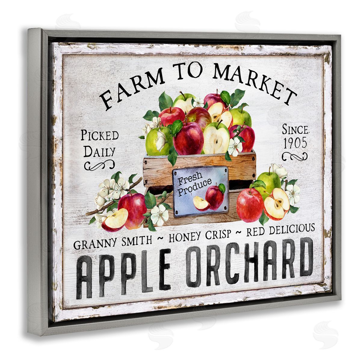 Farmhouse Apple Orchard Grey Floating Frame Canvas Wall Art, Home Decor by Creatif Belle