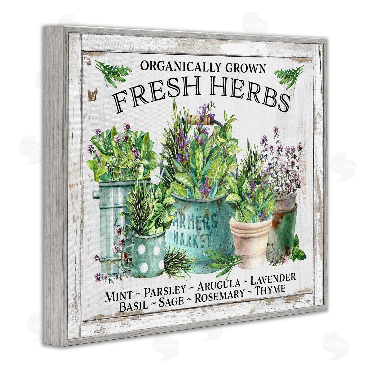 Organic Fresh Herbs Grey Frame Print Wall Art, Home Decor by Creatif Belle