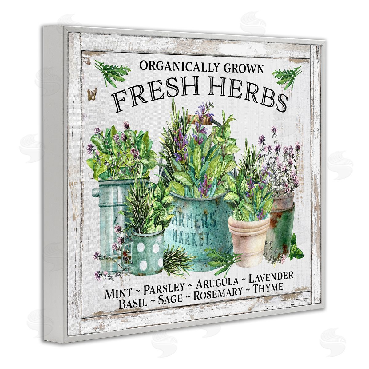 Organic Fresh Herbs White Frame Print Wall Art, Home Decor by Creatif Belle
