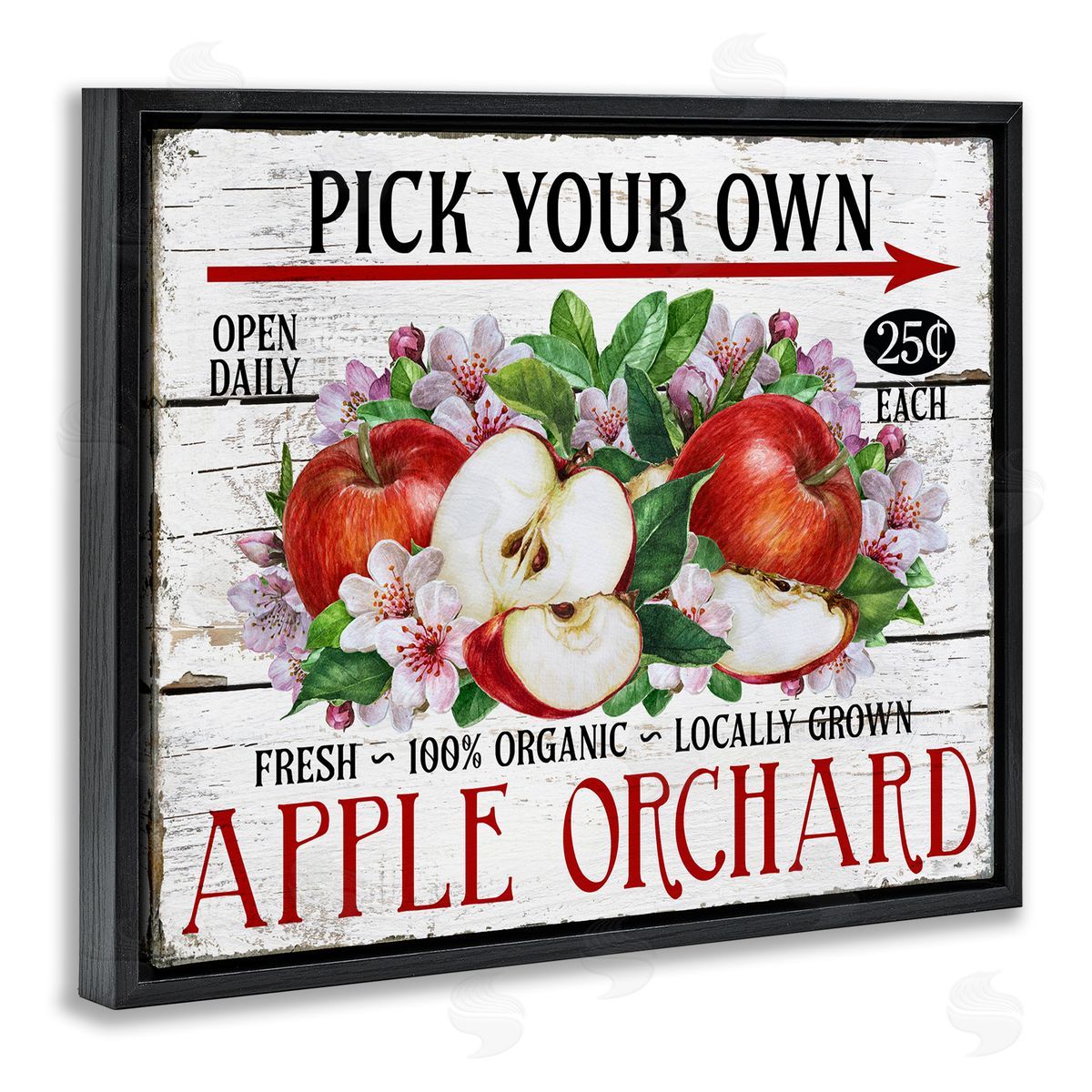 Pick Your Own Apples Black Floating Frame Canvas Wall Art, Home Decor by Creatif Belle