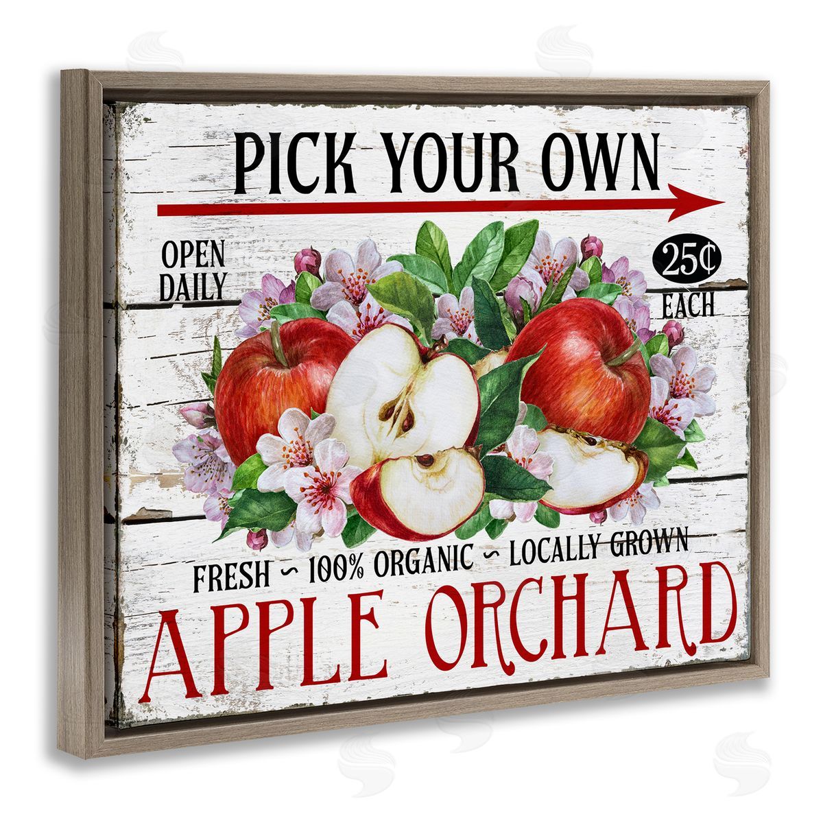 Pick Your Own Apples Brown Floating Frame Canvas Wall Art, Home Decor by Creatif Belle