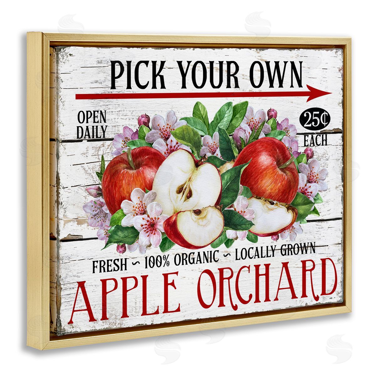 Pick Your Own Apples Gold Floating Frame Canvas Wall Art, Home Decor by Creatif Belle