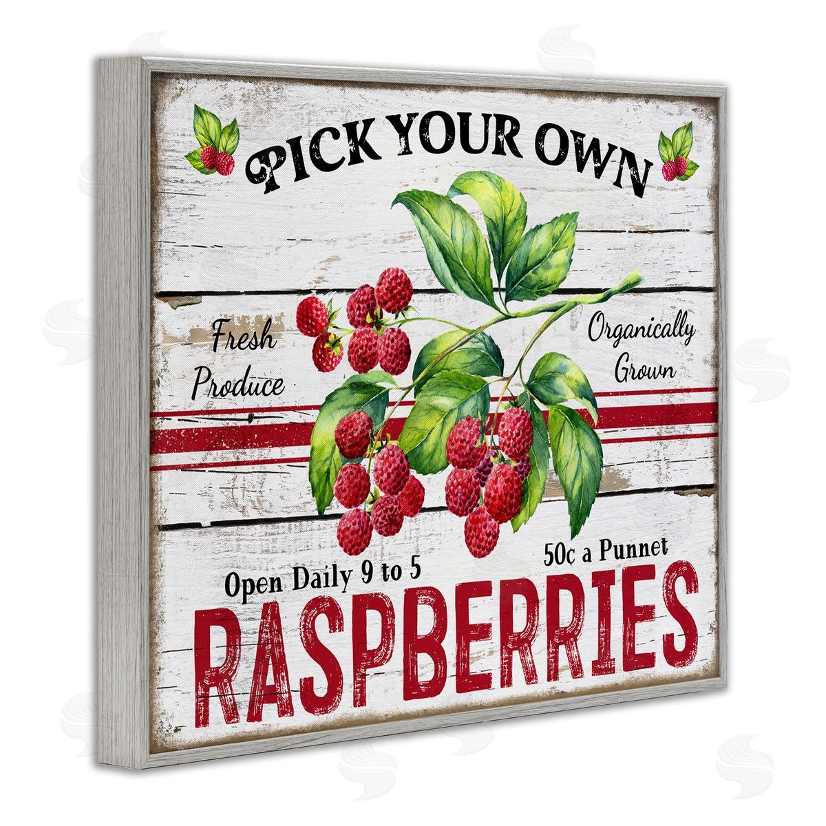 Pick Your Own Raspberries Grey Frame Print Wall Art, Home Decor by Creatif Belle