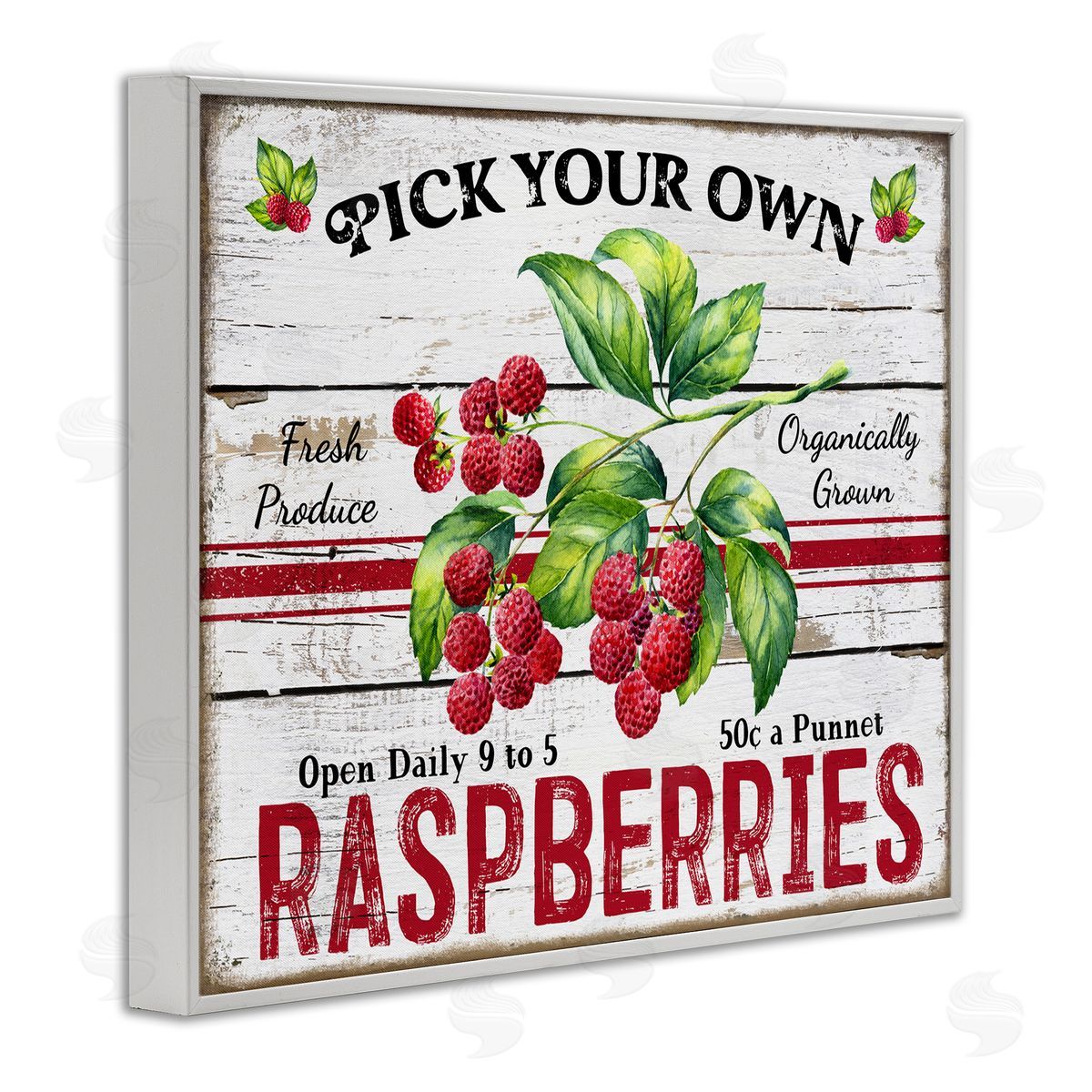 Pick Your Own Raspberries White Frame Print Wall Art, Home Decor by Creatif Belle