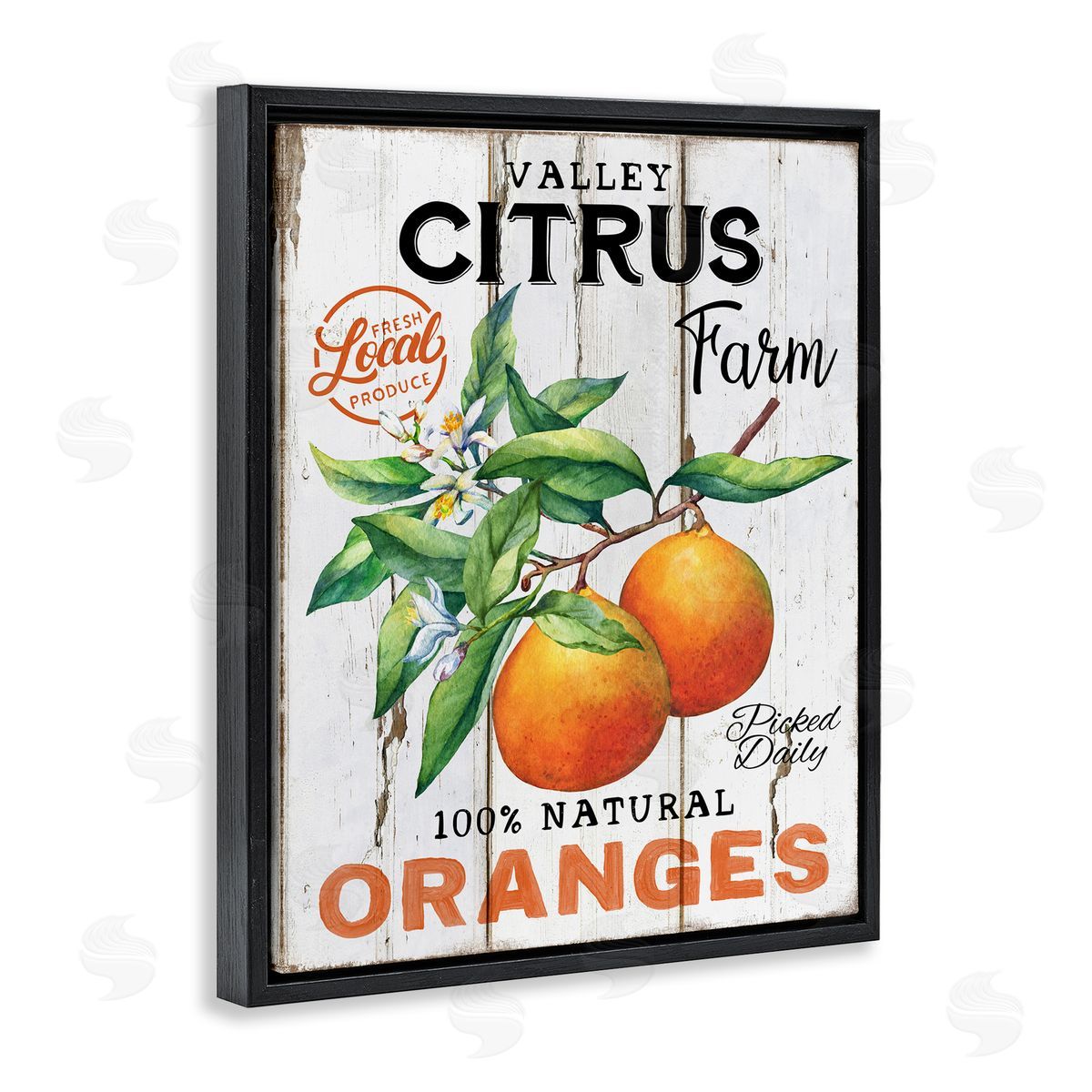 Retro Citrus Farm Black Floating Frame Canvas Wall Art, Home Decor by Creatif Belle
