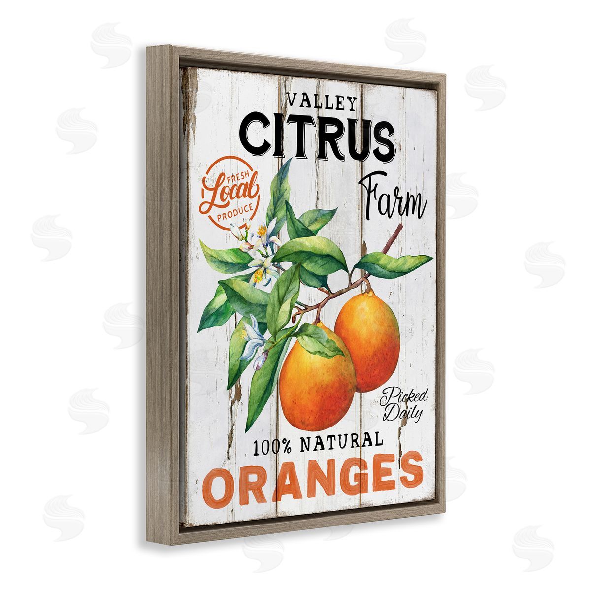 Retro Citrus Farm Brown Floating Frame Canvas Wall Art, Home Decor by Creatif Belle