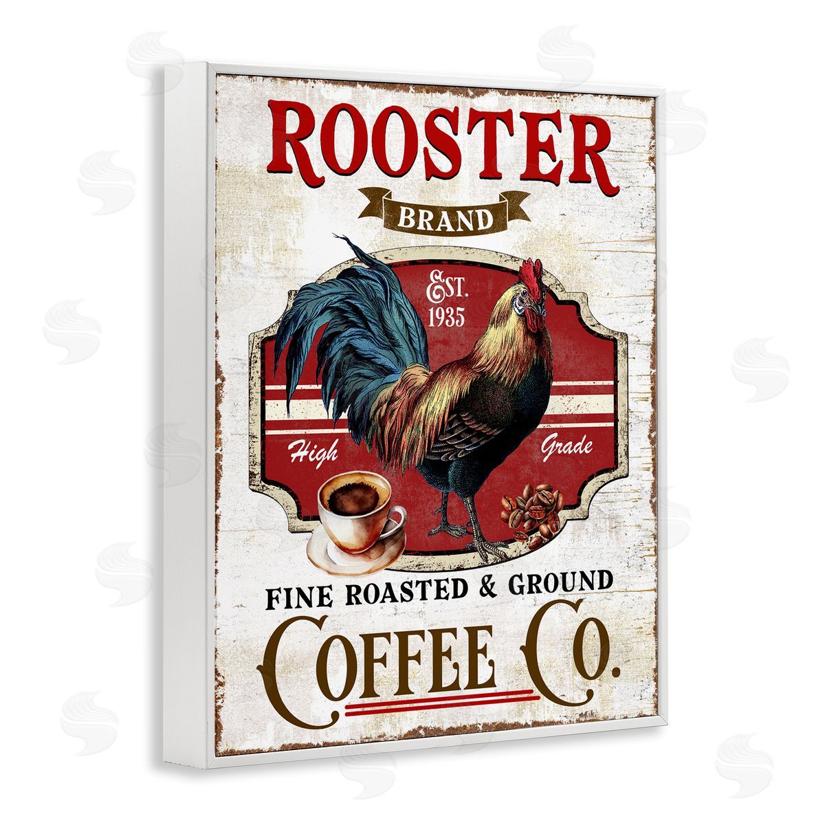 Rooster Brand Coffee Co White Frame Print Wall Art, Home Decor by Creatif Belle