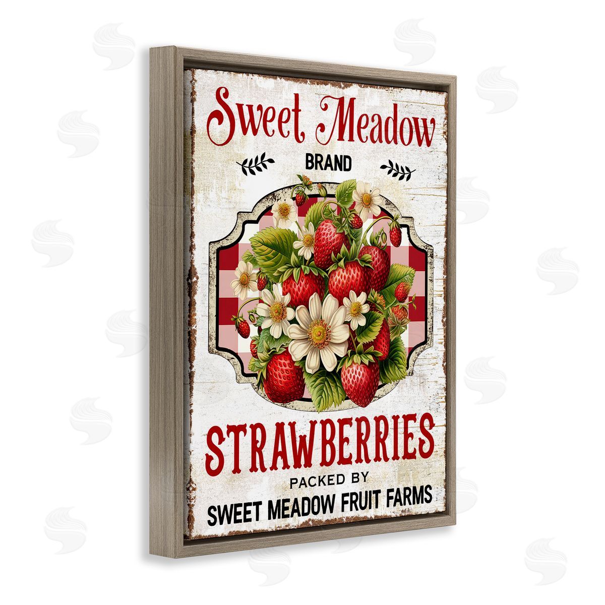 Sweet Meadow Strawberries Brown Floating Frame Canvas Wall Art, Home Decor by Creatif Belle