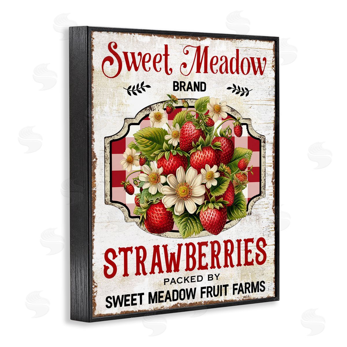 Sweet Meadow Strawberries Black Frame Print Wall Art, Home Decor by Creatif Belle