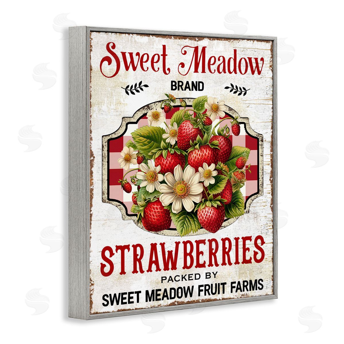 Sweet Meadow Strawberries Grey Frame Print Wall Art, Home Decor by Creatif Belle