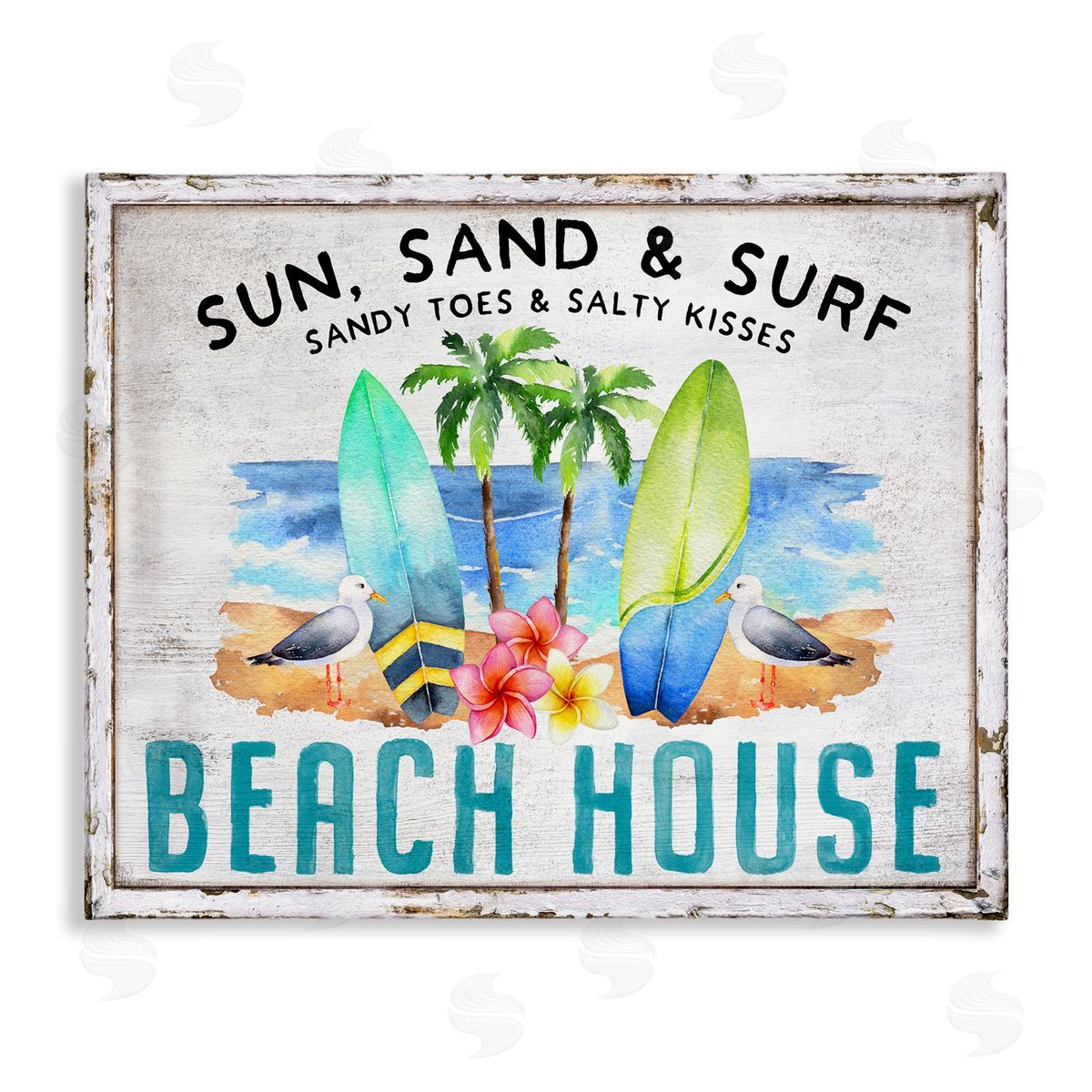 Vintage Sun Sand & Surf Canvas Wall Art, Home Decor by Creatif Belle
