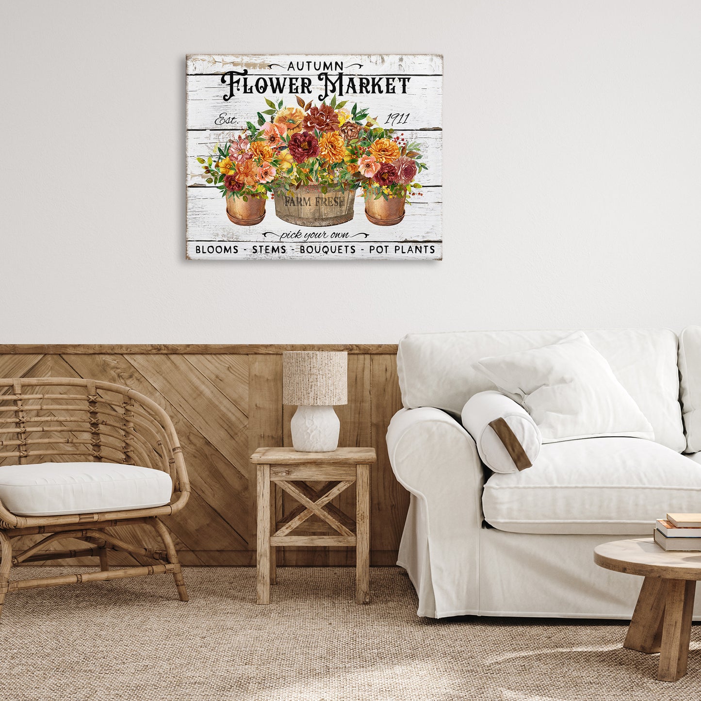 Autumn Flower Market Canvas Wall Art in Room, Home Decor by Creatif Belle