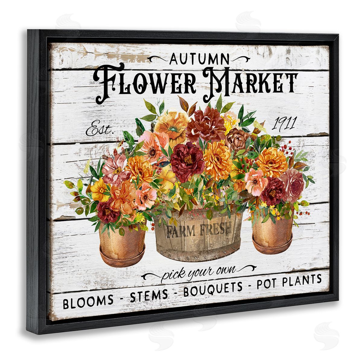 Autumn Flower Market Black Floating Frame Canvas Wall Art, Home Decor by Creatif Belle