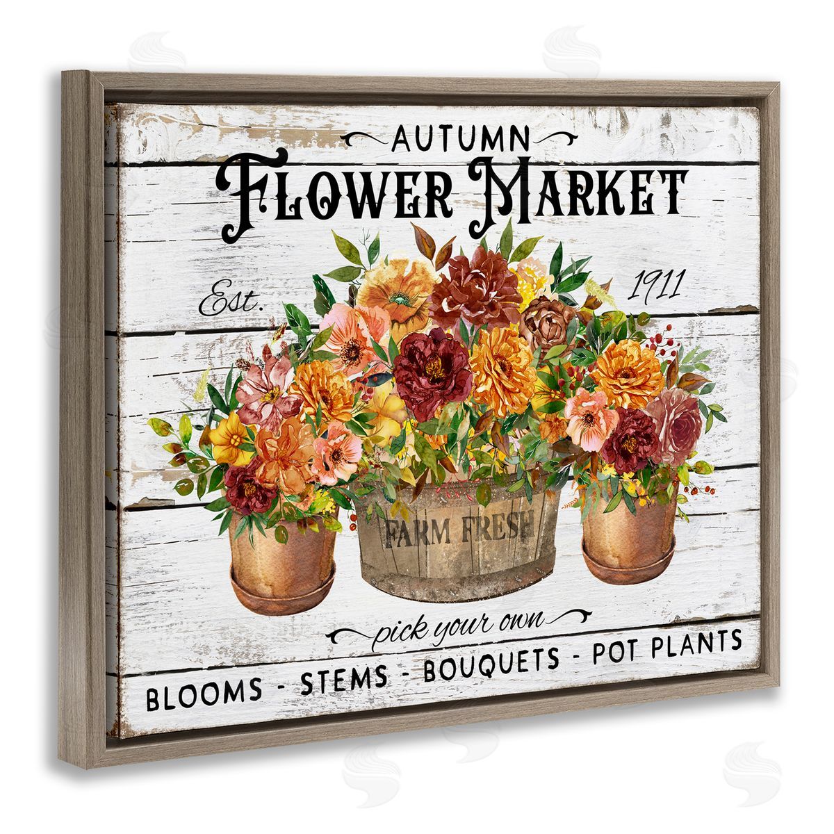 Autumn Flower Market Brown Floating Frame Canvas Wall Art, Home Decor by Creatif Belle