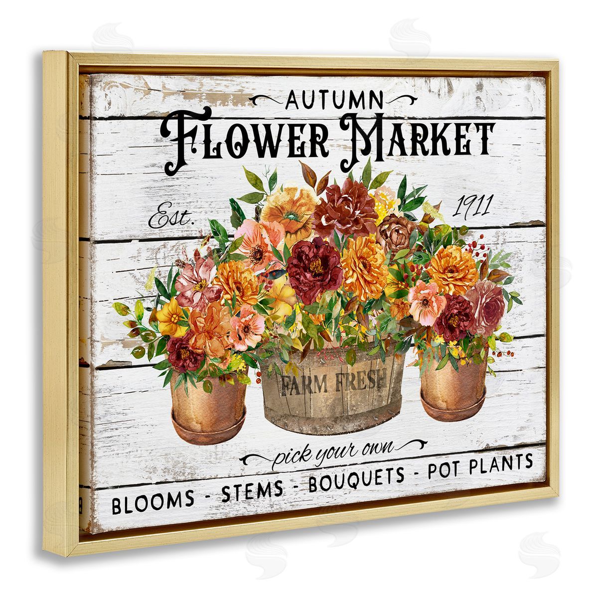 Autumn Flower Market Gold Floating Frame Canvas Wall Art, Home Decor by Creatif Belle