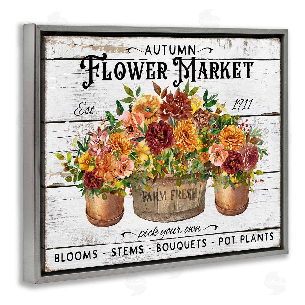 Autumn Flower Market Grey Floating Frame Canvas Wall Art, Home Decor by Creatif Belle