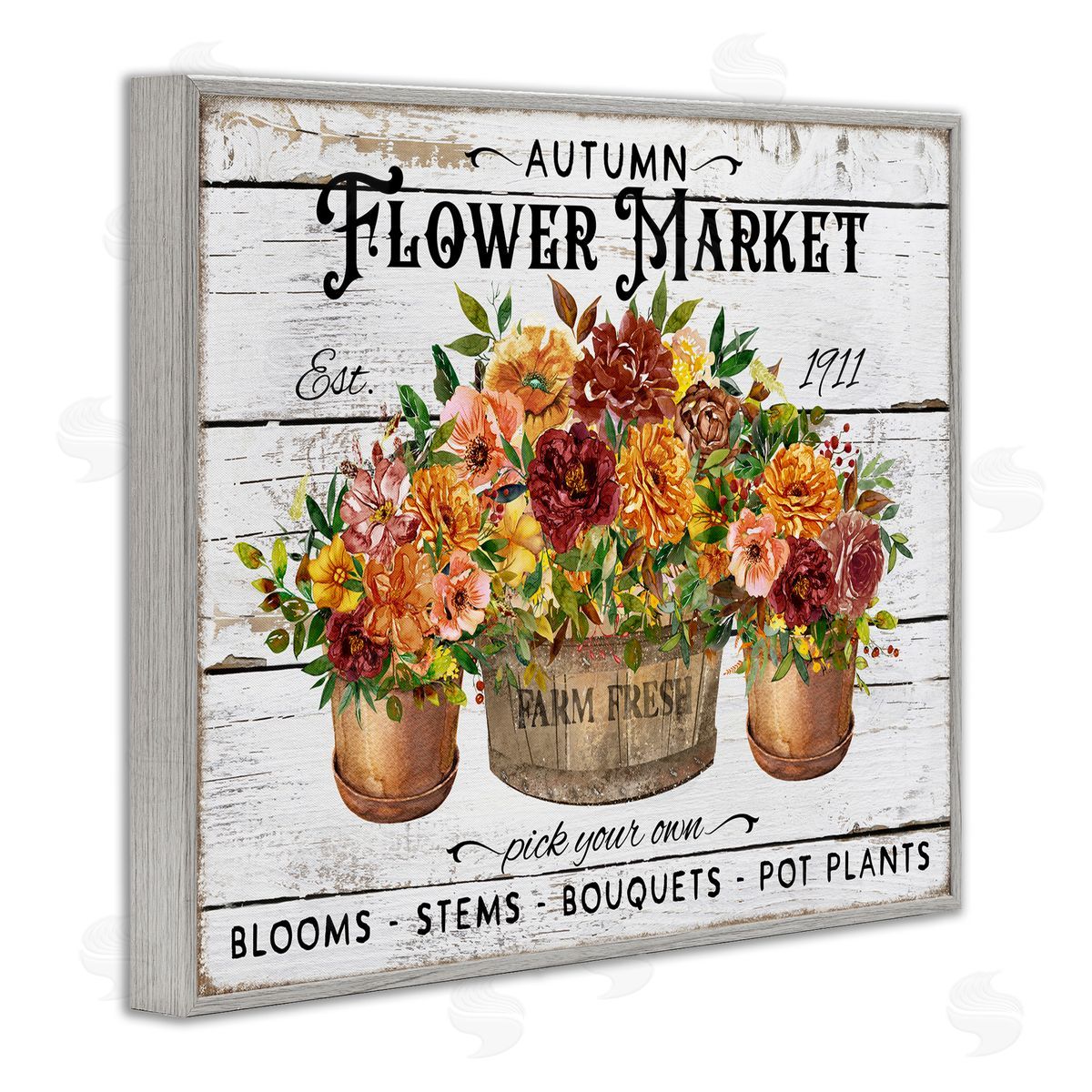 Autumn Flower Market Grey Frame Print Wall Art, Home Decor by Creatif Belle