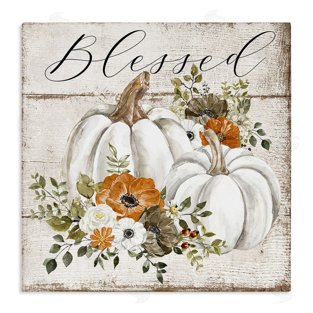 Blessed Floral Pumpkin Canvas Wall Art, Home Decor by LSR Design Studio