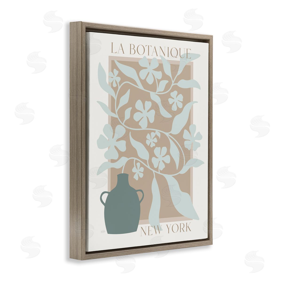 Midcentury Botany Blooms Brown Floating Frame Canvas Wall Art, Home Decor by Natalie Carpentieri