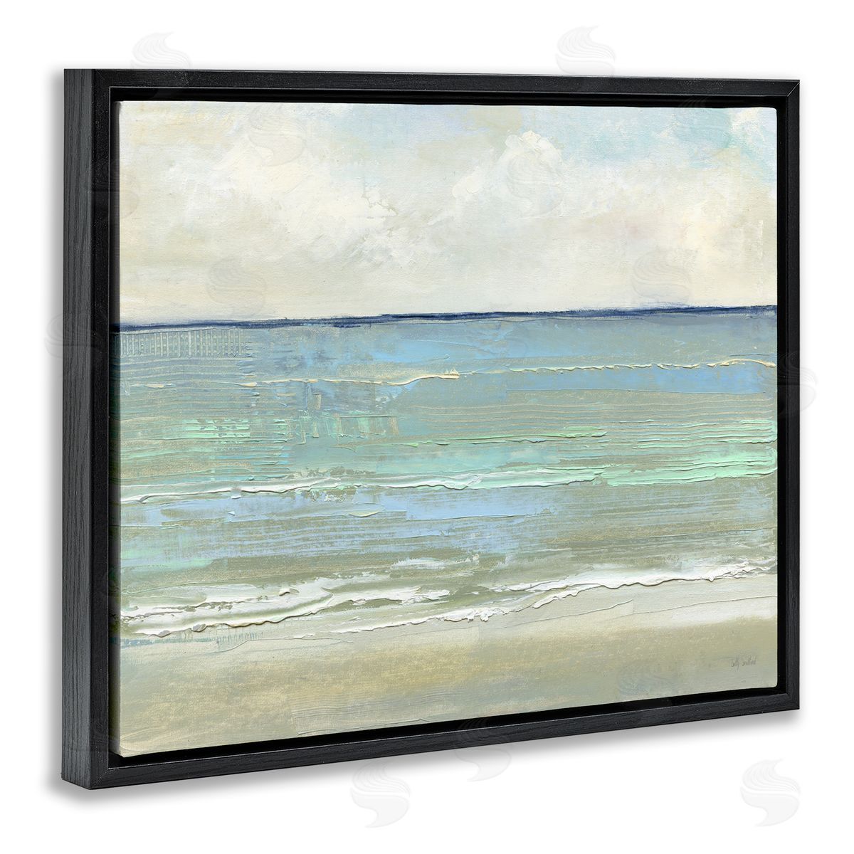Horizontal Beach Brush Strokes Black Floating Frame Canvas Wall Art, Home Decor by Sally Swatland