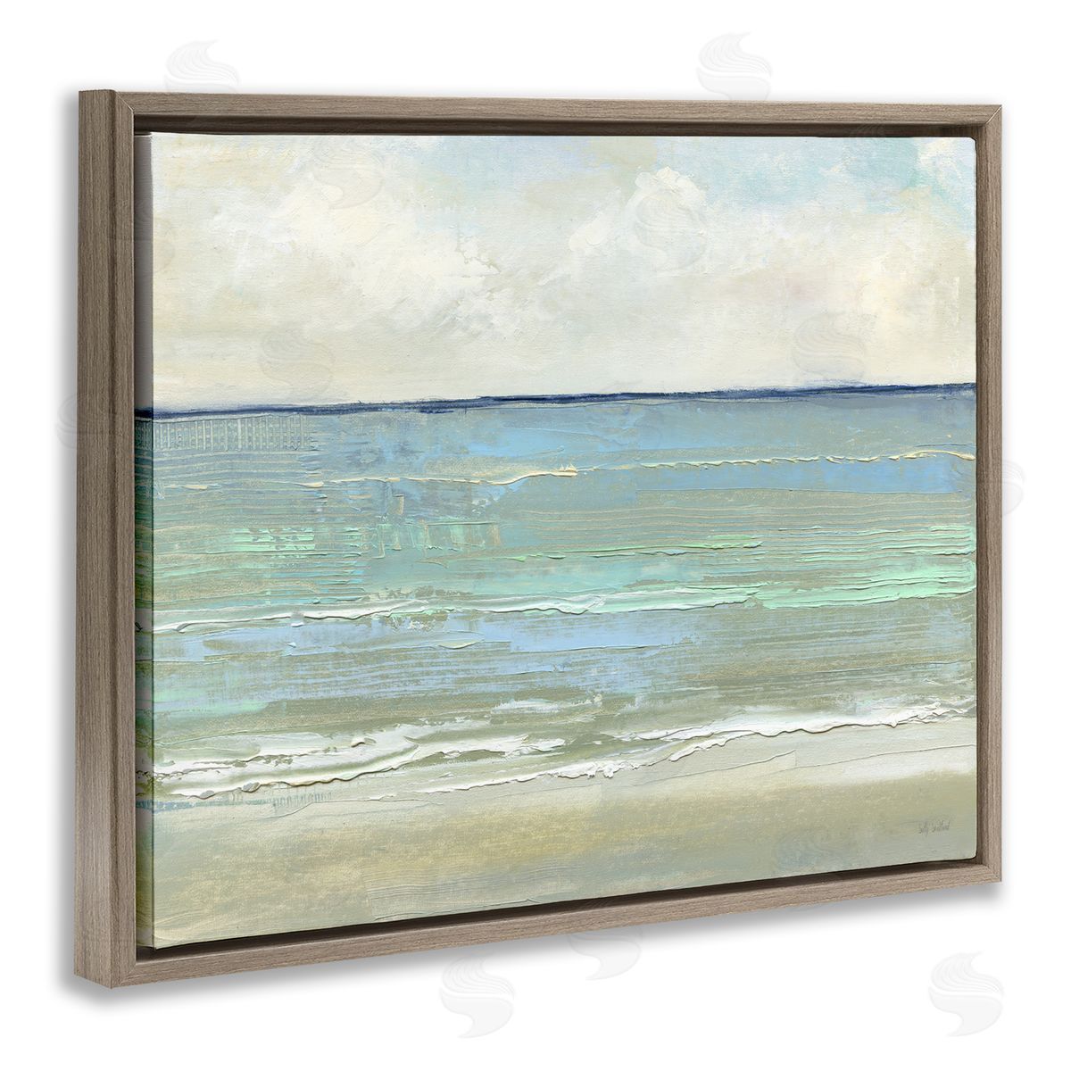 Horizontal Beach Brush Strokes Brown Floating Frame Canvas Wall Art, Home Decor by Sally Swatland