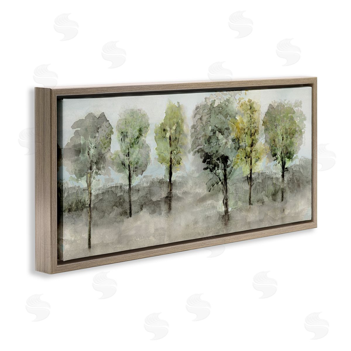Splashed Watercolor Trees Brown Floating Frame Canvas Wall Art, Home Decor by Val Rhodes
