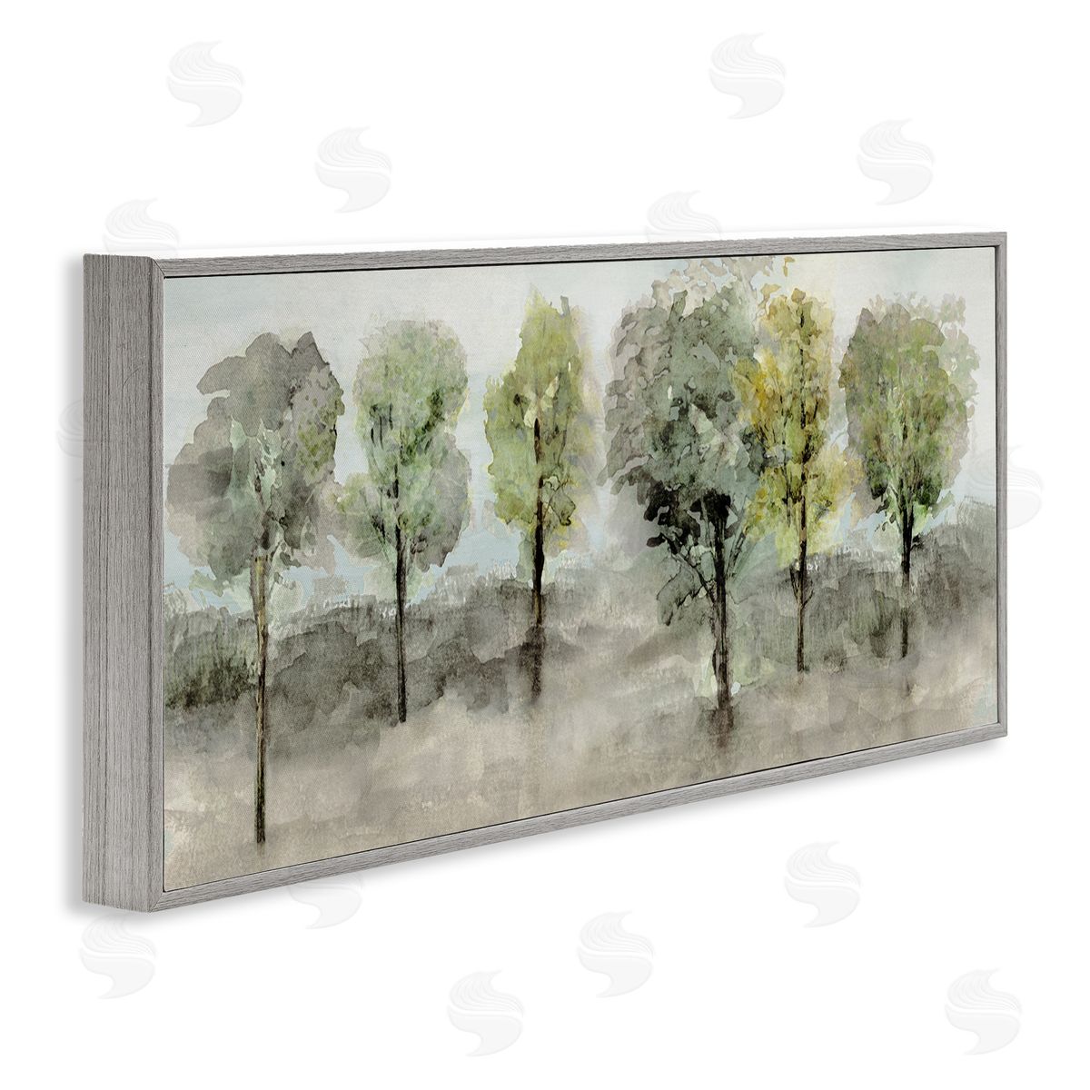 Splashed Watercolor Trees Grey Frame Print Wall Art, Home Decor by Val Rhodes