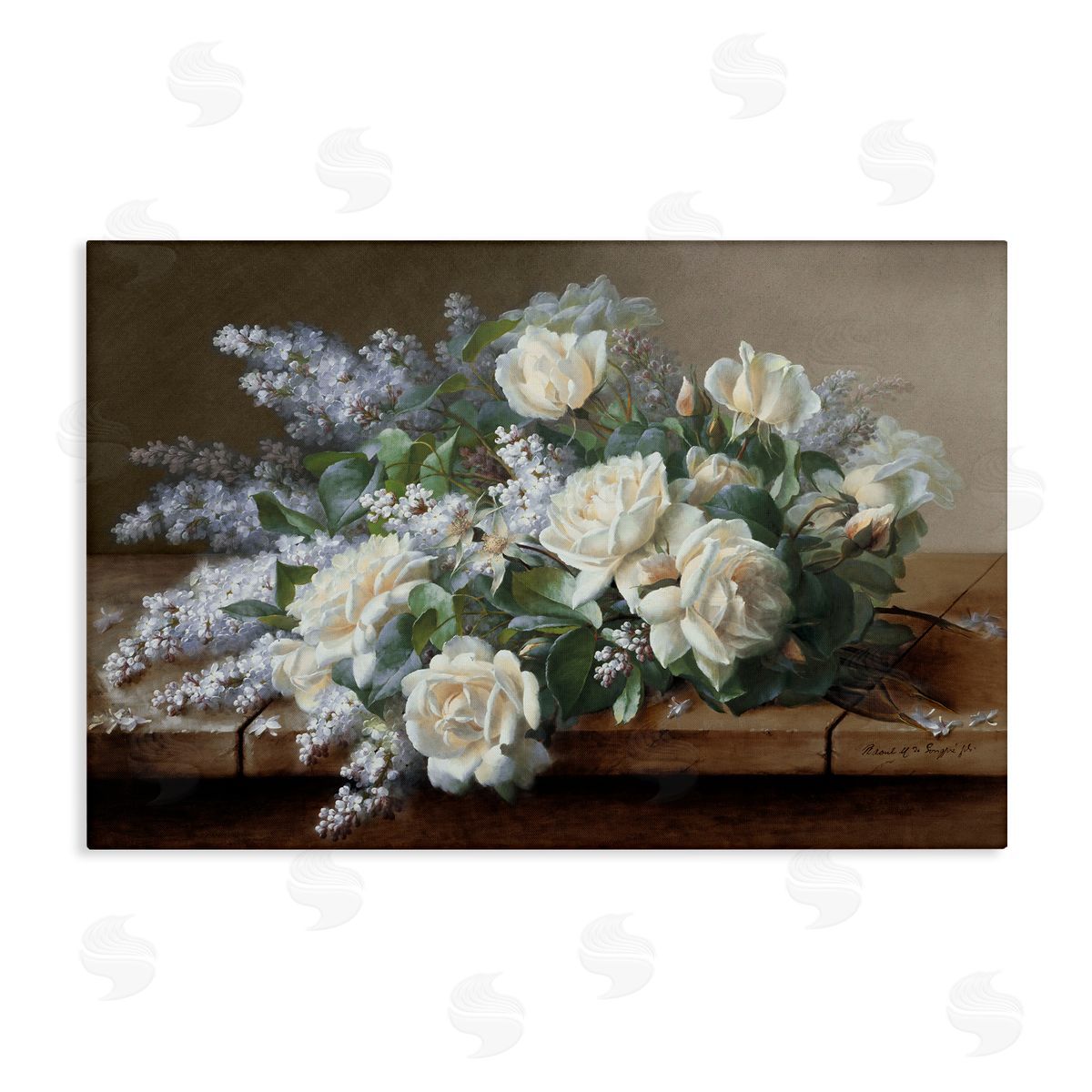 White Vintage Roses Canvas Wall Art, Home Decor by Raoul De Longpre