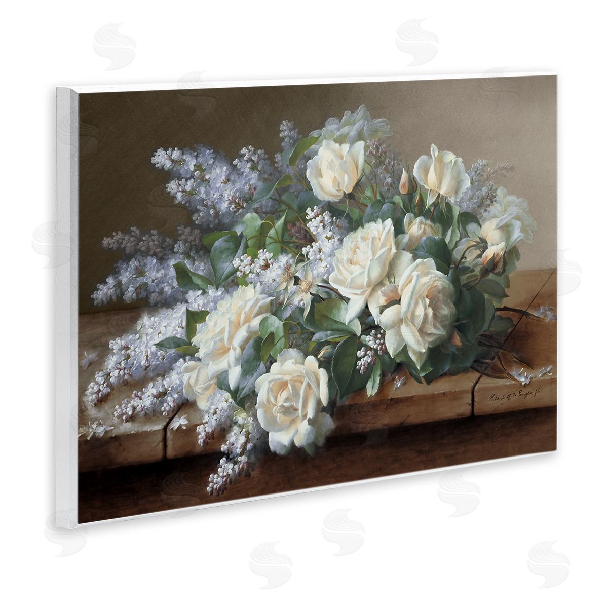 White Vintage Roses Wood Plaque Wall Art, Home Decor by Raoul De Longpre