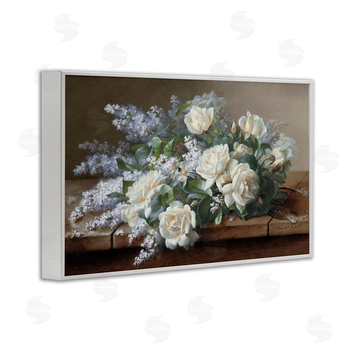 White Vintage Roses White Frame Print Wall Art, Home Decor by Raoul De Longpre