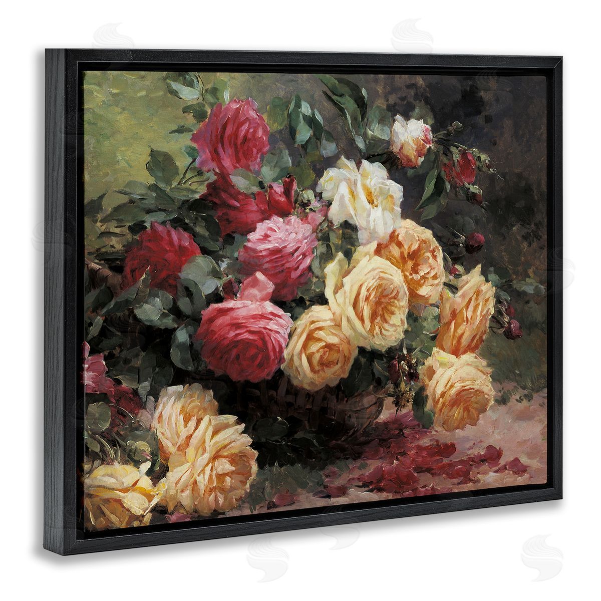 Vintages Roses Still Life Black Floating Frame Canvas Wall Art, Home Decor by Albert-Tibulle Furcy de Lavault