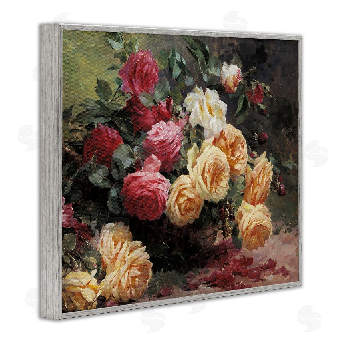 Vintages Roses Still Life Grey Frame Print Wall Art, Home Decor by Albert-Tibulle Furcy de Lavault