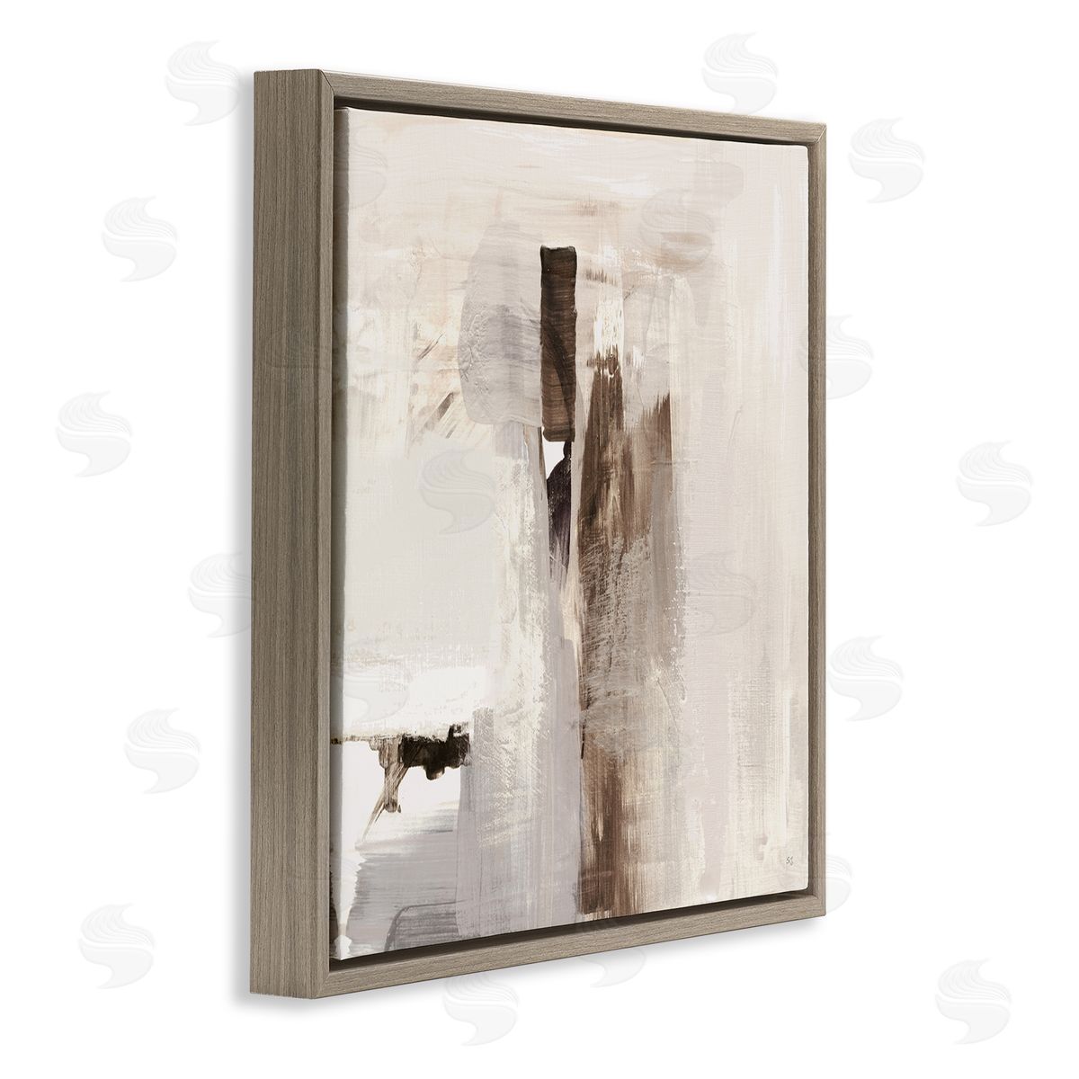 Off-White with Brown Streaks Brown Floating Frame Canvas Wall Art, Home Decor by Susan Jill