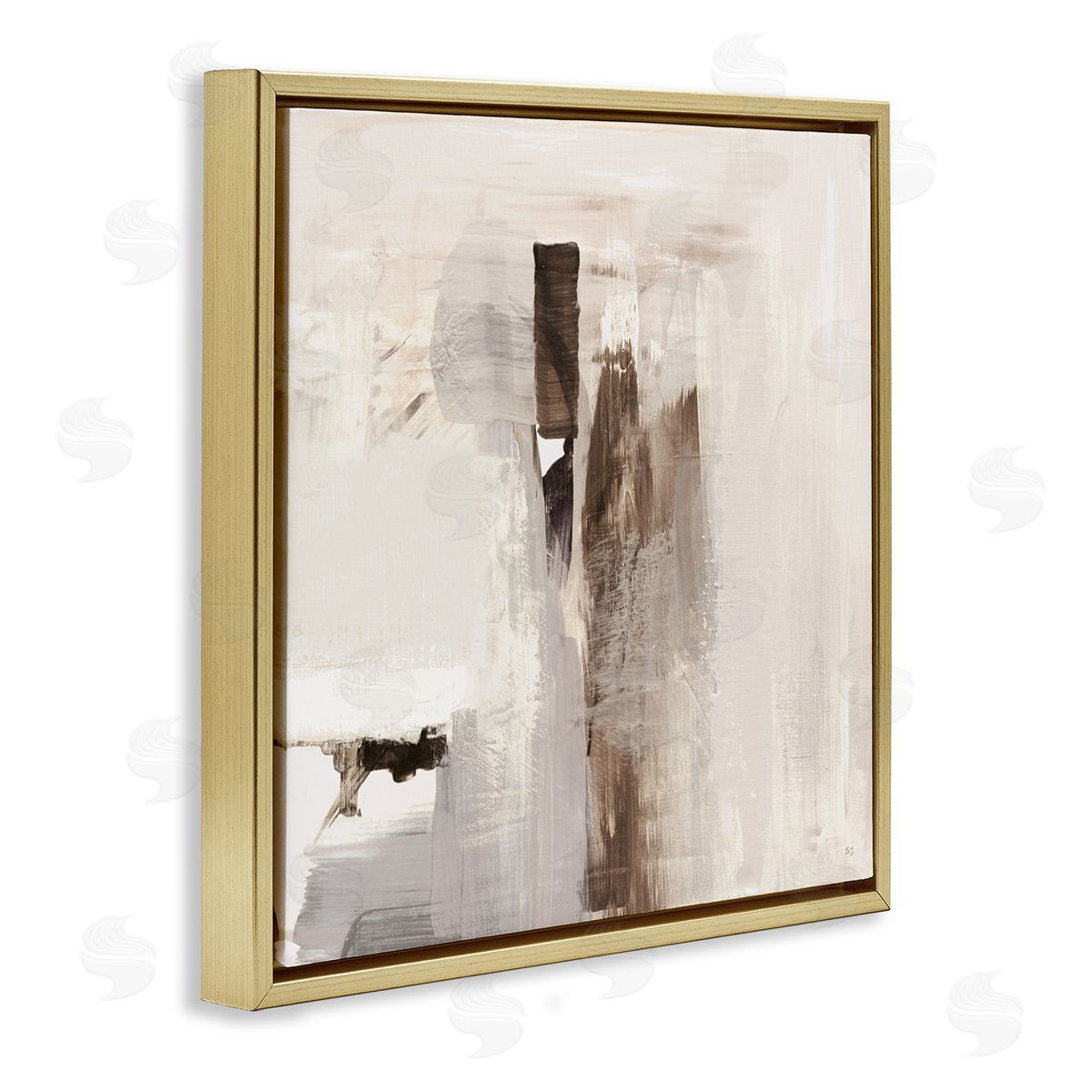 Off-White with Brown Streaks Gold Floating Frame Canvas Wall Art, Home Decor by Susan Jill