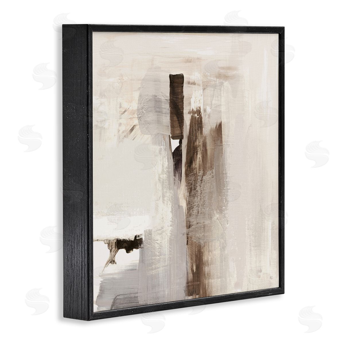 Off-White with Brown Streaks Black Frame Print Wall Art, Home Decor by Susan Jill