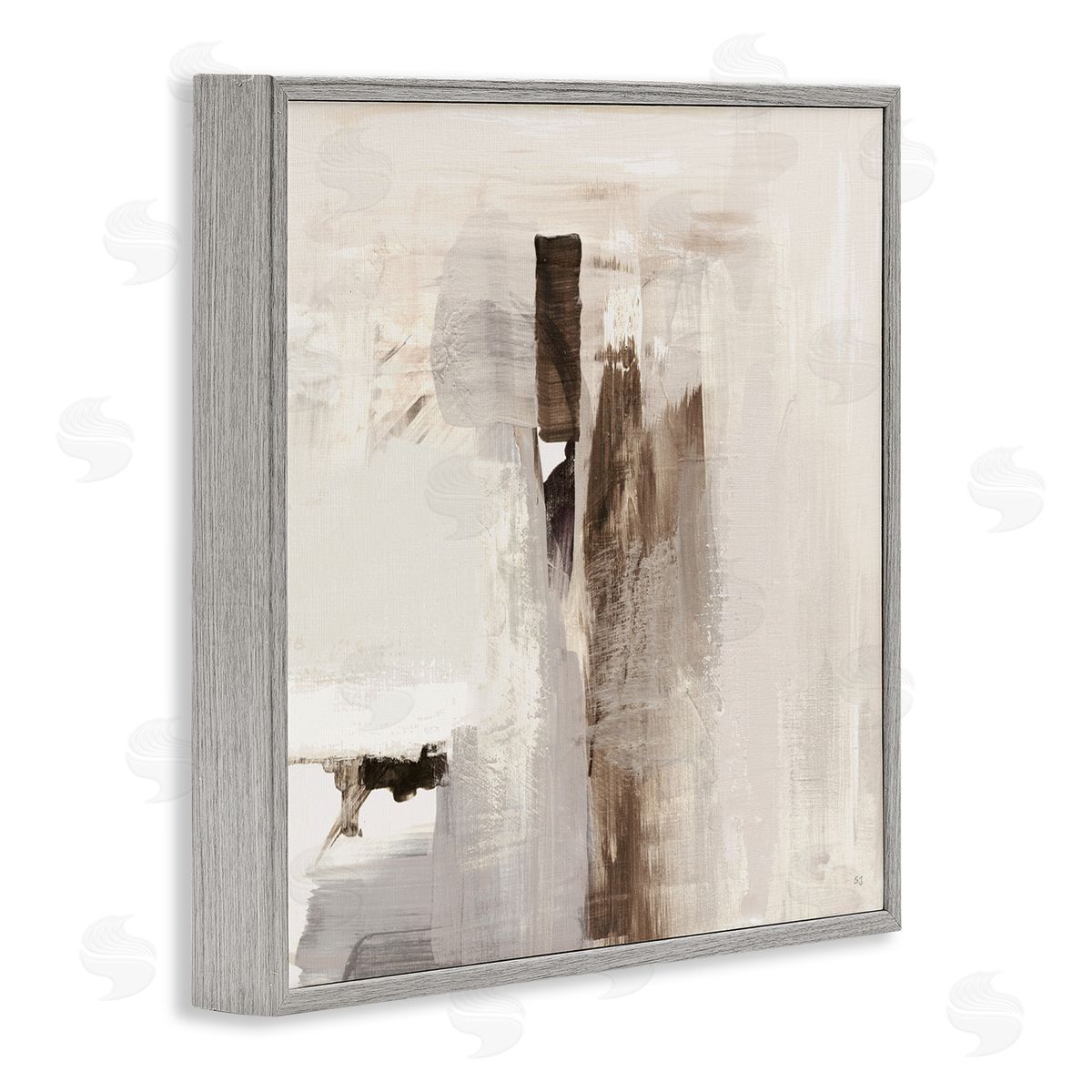 Off-White with Brown Streaks Grey Frame Print Wall Art, Home Decor by Susan Jill