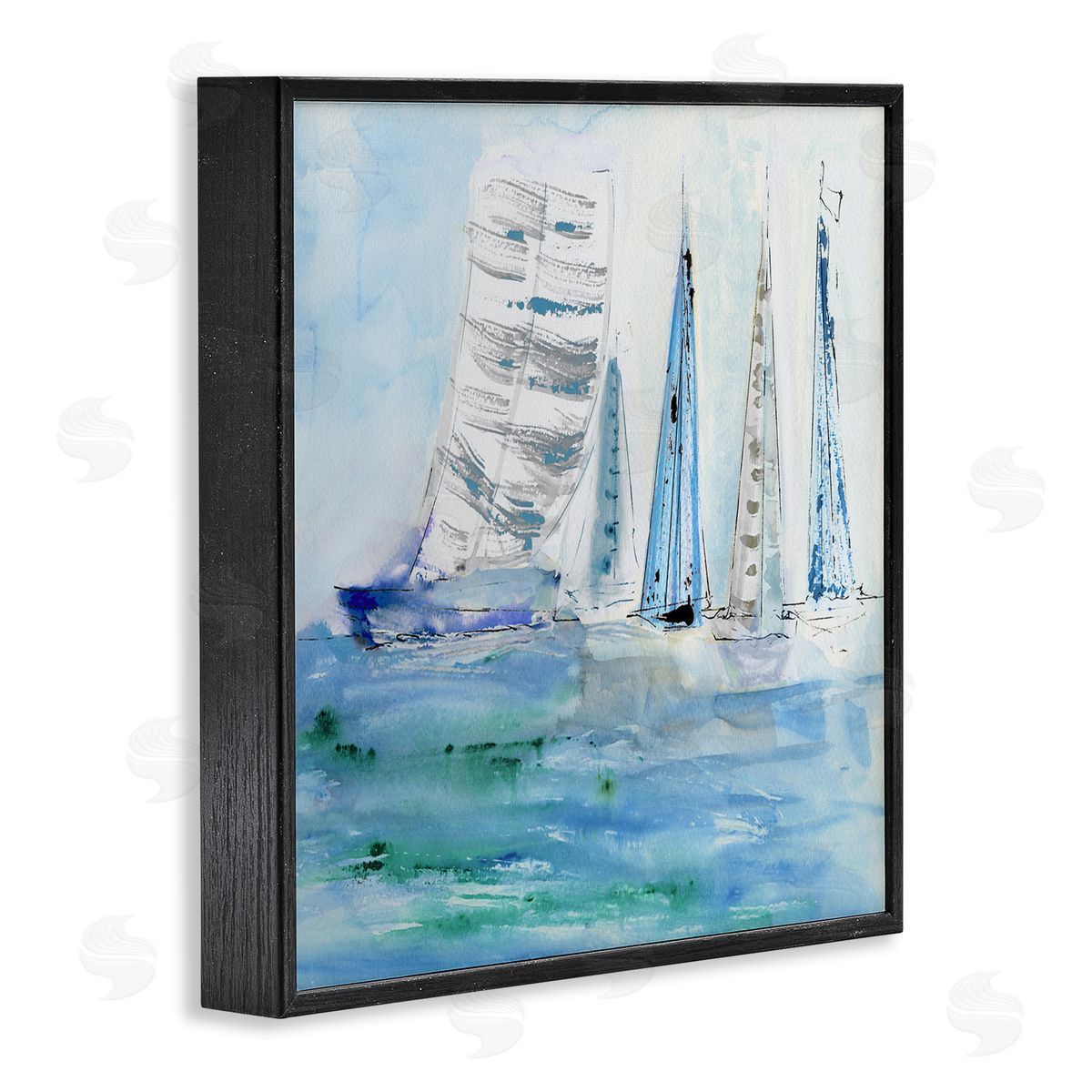 Maritime Outlined Sailboats Black Frame Print Wall Art, Home Decor by Val Rhodes