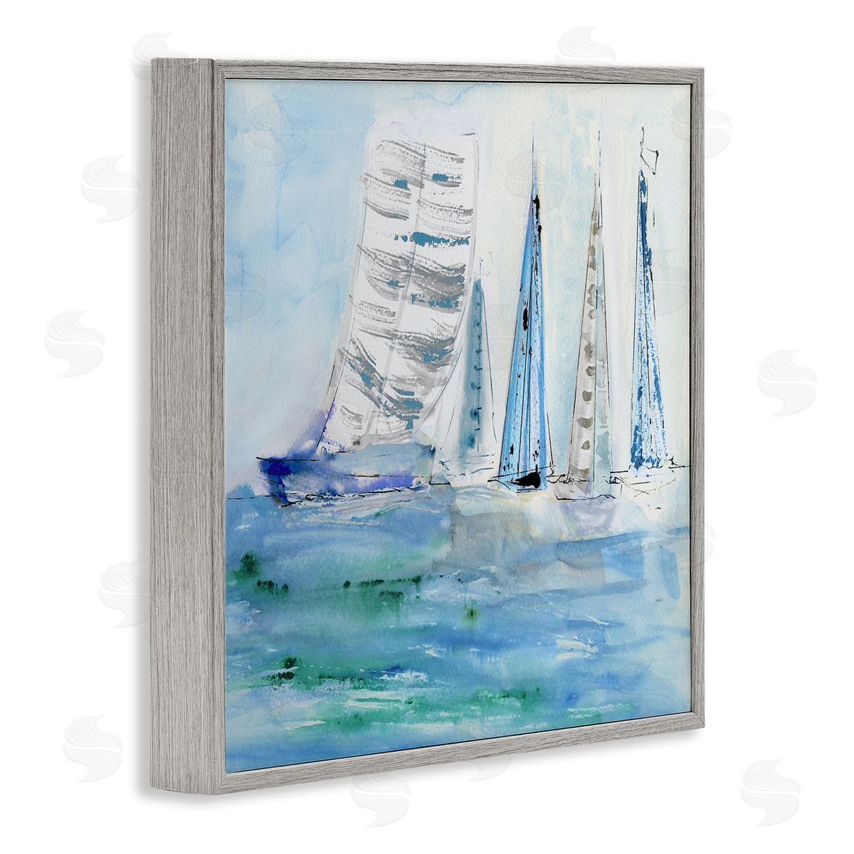 Maritime Outlined Sailboats Grey Frame Print Wall Art, Home Decor by Val Rhodes