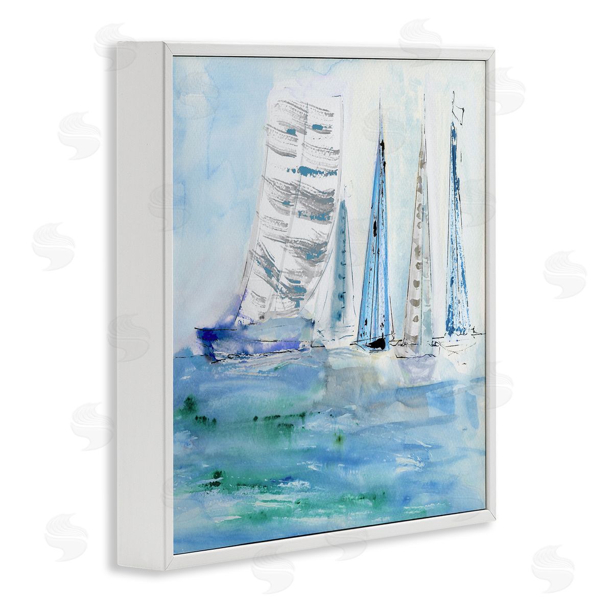 Maritime Outlined Sailboats White Frame Print Wall Art, Home Decor by Val Rhodes