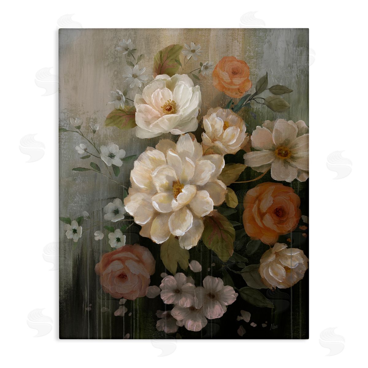 Curled Blooms with Streaks Canvas Wall Art, Home Decor by Nan