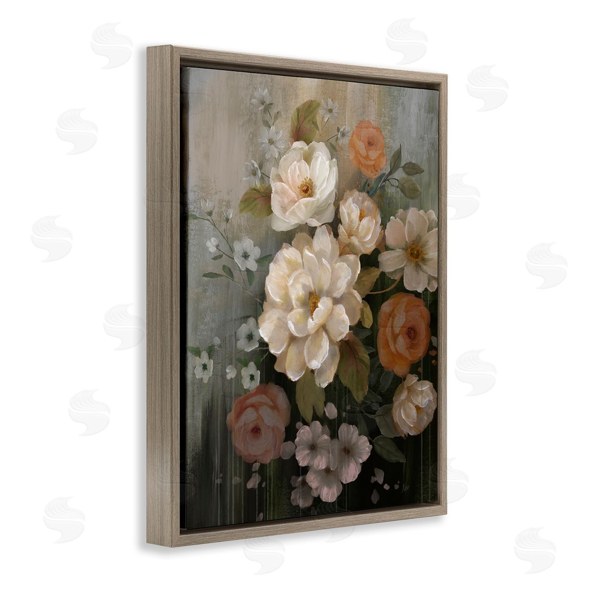 Curled Blooms with Streaks Brown Floating Frame Canvas Wall Art, Home Decor by Nan