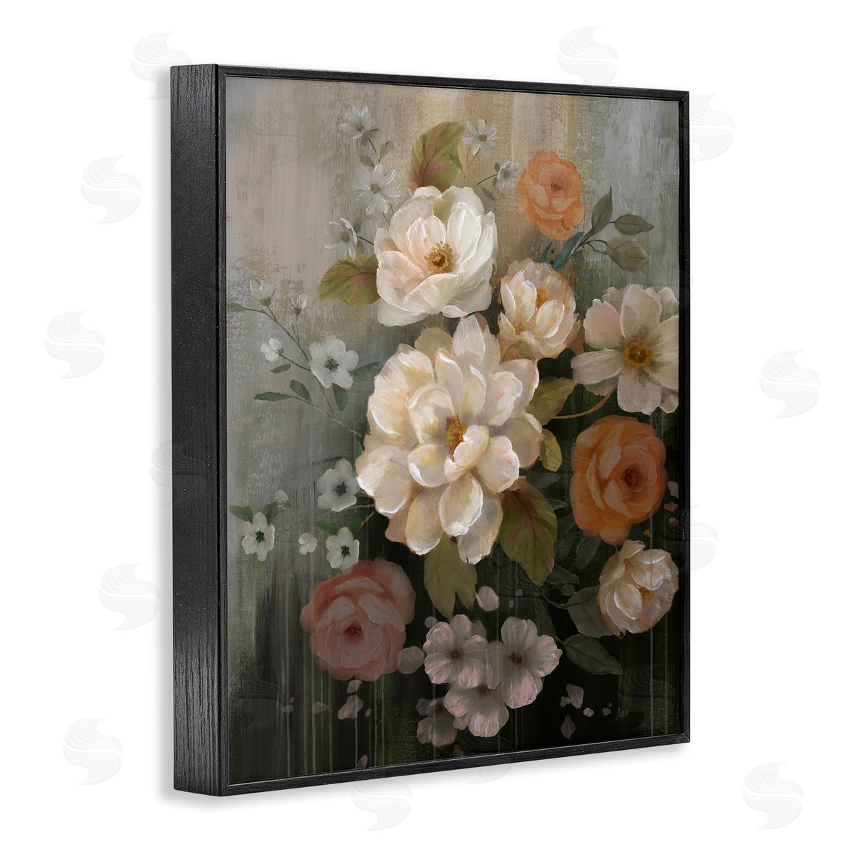 Curled Blooms with Streaks Black Frame Print Wall Art, Home Decor by Nan