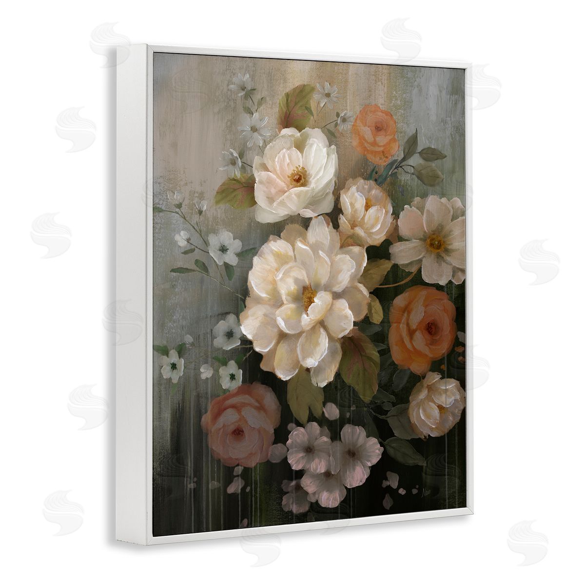Curled Blooms with Streaks White Frame Print Wall Art, Home Decor by Nan