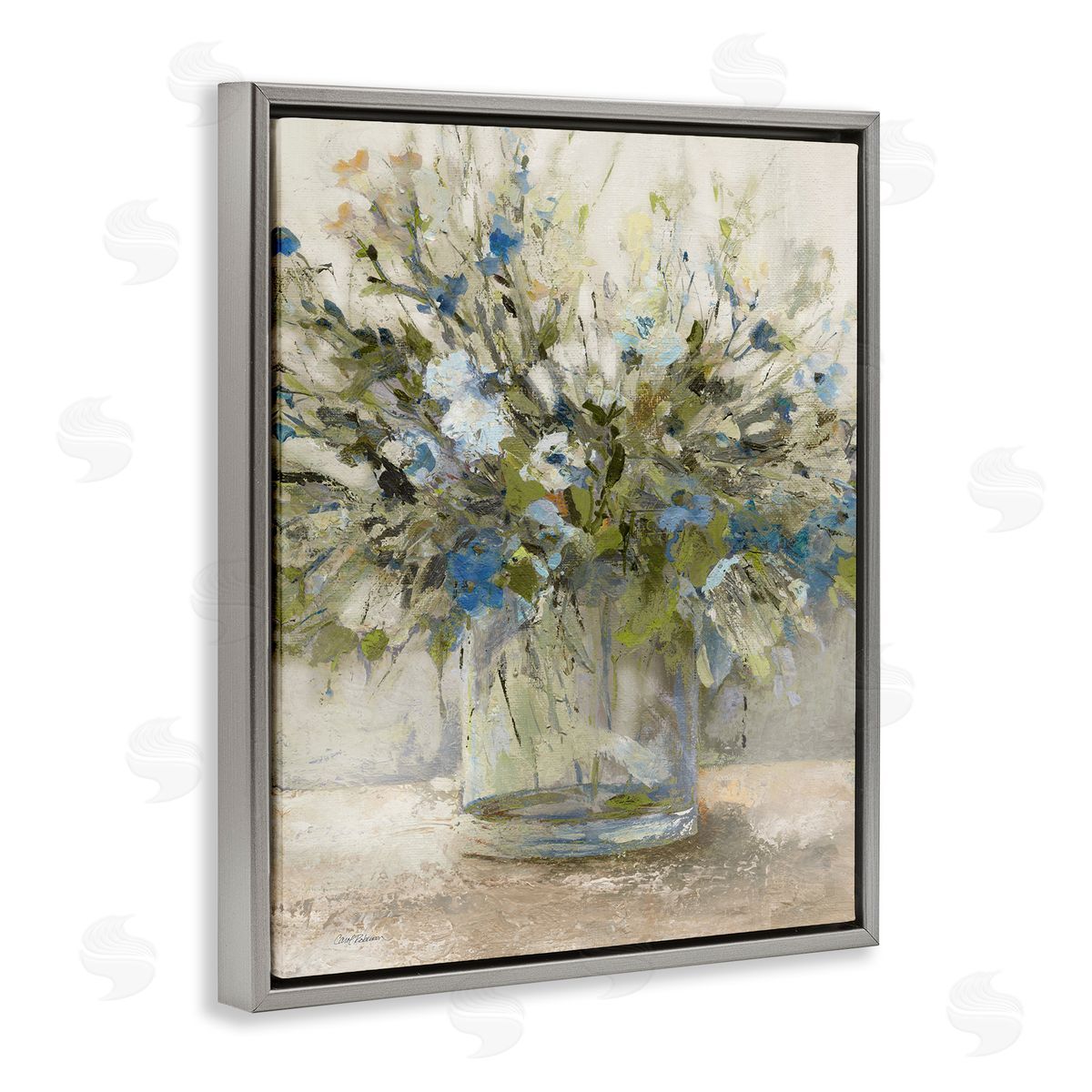 Glass Vase Botanics Grey Floating Frame Canvas Wall Art, Home Decor by Carol Robinson