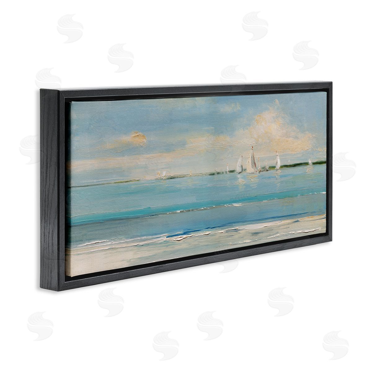 Distant Painterly Sailboats Black Floating Frame Canvas Wall Art, Home Decor by Sally Swatland