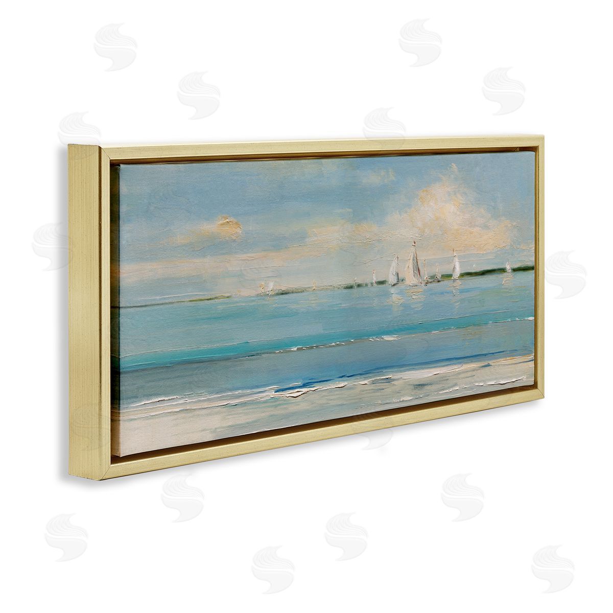 Distant Painterly Sailboats Gold Floating Frame Canvas Wall Art, Home Decor by Sally Swatland