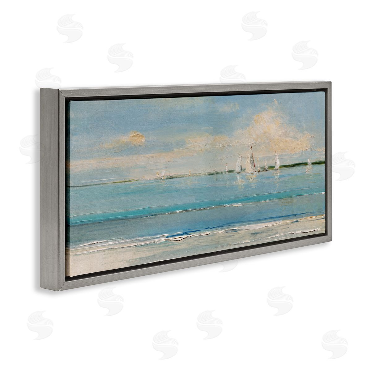 Distant Painterly Sailboats Grey Floating Frame Canvas Wall Art, Home Decor by Sally Swatland