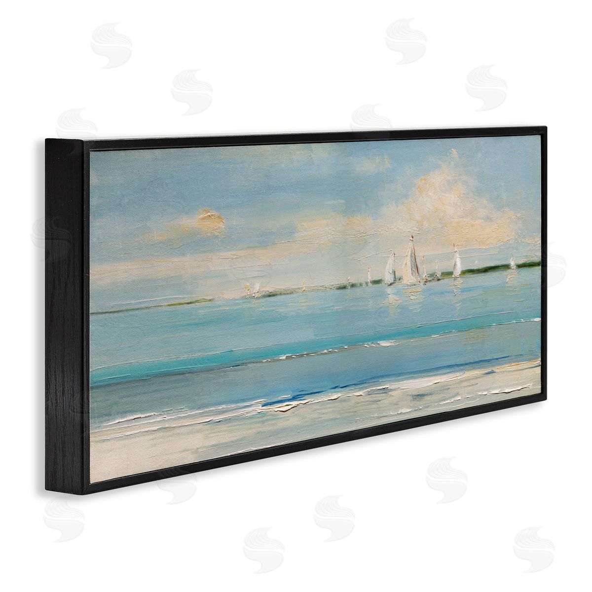 Distant Painterly Sailboats Black Frame Print Wall Art, Home Decor by Sally Swatland